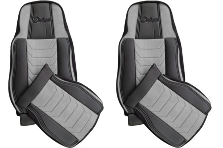 Set huse scaune camion compatibile DAF XF euro 5 1997-2012 negru cu gri, piele ecologica cu catifea