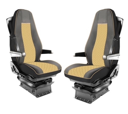 Set huse scaune camion compatibile VOLVO FH4 2013-> euro 6, piele ecologica negru cu crem