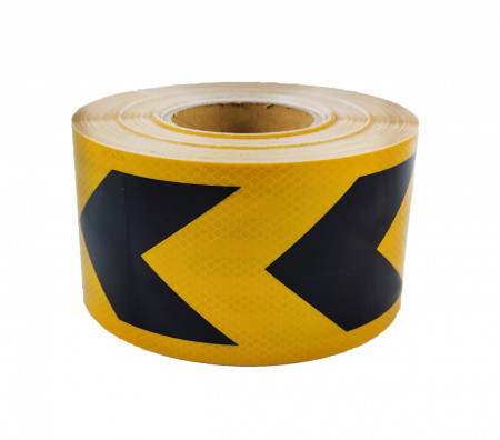 Banda reflectorizanta, galben cu negru cu sageti, latime 10 cm