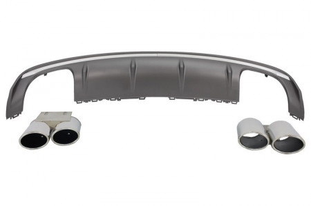 Difuzor Bara Spate compatibil cu AUDI A3 8V Sedan 2012-2015 S3 Design Evacuare Dubla cu Ornamente Tobe