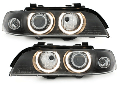 Faruri compatibil cu BMW Seria 5 E39 (09.1995-06.2003) Angel Eyes D2S/H7 Negru