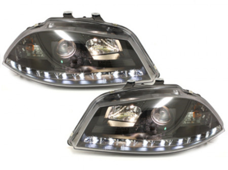 Faruri D-LITE compatibil cu SEAT Ibiza 6L 03-08echipate cu lumina de zi LEDnegru