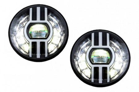 Faruri Full LED CREE Dublu Proiector compatibil cu Jeep Wrangler JK TJ LJ Land ROVER Defender Mercedes W463 Black