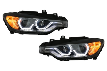 Set Faruri Angel Eyes LED DRL compatibil cu BMW 3 Series F30 F31 Sedan Touring 2011-2015 Negre