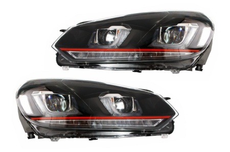 Set Faruri LED compatibil cu VW Golf 6 VI 2008-2013 Red Design Golf 7 3D U Design Semnal LED Dinamic
