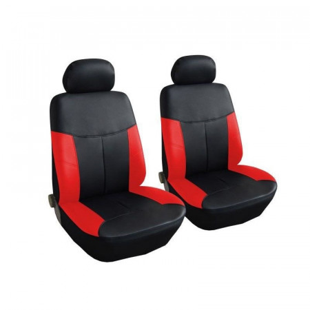 Set huse scaune auto, universale, fata 1+1, Negru cu rosu, piele ecologica