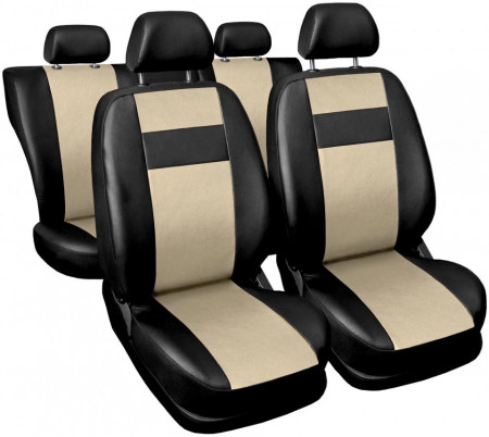 Set huse scaune auto, universale, fata-spate, piele ecologica, negru cu crem