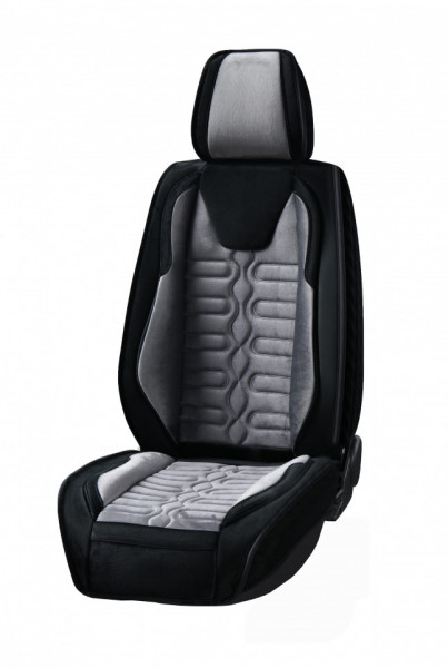Set huse scaune auto universale, imitatie alcantara negru cu gri, fata-spate