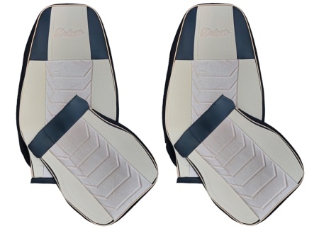 Set huse scaune camion compatibile DAF XF euro 5 1997-2012 negru cu crem, piele ecologica cu catifea