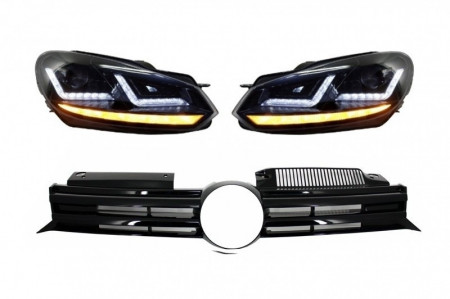 Faruri Osram LED Negre LEDriving Semnal Dinamic si Grila Centrala compatibil cu VW Golf 6 VI 2008-2012 R20 Design