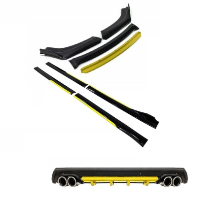 Pachet exetrior aero universal, prelungire bara fata, praguri laterale si difuzor bara spate, negru cu galben