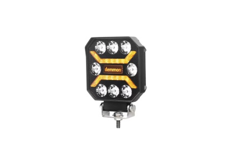 Proiector auto cu LED, 110 x 110 x 37 mm, E-mark E9, 27W, 12-24V, lumina de pozitie alba si portocalie