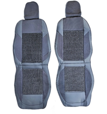 Set 2 huse scaune auto, pentru fata, bile din lemn, textil si piele, negru