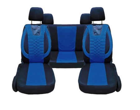 Set huse scaune auto, universale, fata-spate, material textil, negru cu albastru