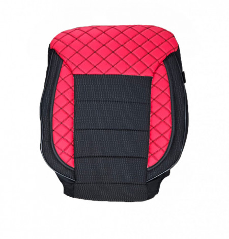 Set huse scaune auto universale, fata-spate, piele ecologica rosie cu material textil negru