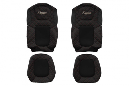Set huse scaune camion compatibil cu FORD F-MAX 2018->, Negru cusatura rosie, piele ecologica cu velur