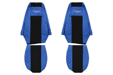 Set huse scaune camion compatibil cu RENAULT MAGNUM MILLENIUM 2002-2007, Negru cu albastru, piele ecologica cu velur