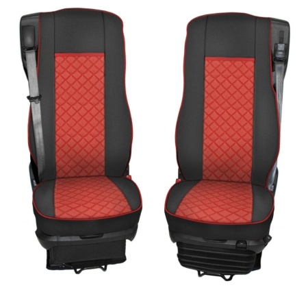 Set huse scaune camion compatibile DAF XF euro 6 2012->, piele ecologica negru cu rosu