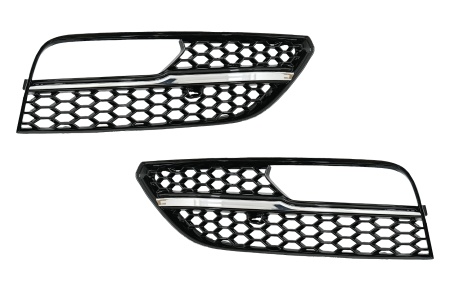 Grile Laterale Proiectoare compatibil cu Audi A3 8V 2013-2015 RS3 Design Negru Lucios