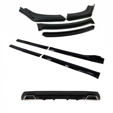 Pachet exetrior aero universal, prelungire bara fata si praguri laterale negru cu buza neagra si difuzor cu tipsuri trapez