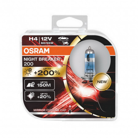 Set 2 Becuri Auto Halogen Osram NIGHT BREAKER 200 H4 Halogen 64193NB200 H4 12V 60/55W