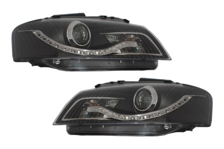 Set 2 Faruri compatibile Audi A3 8P 2003-2008 DAYLIGHT Negru