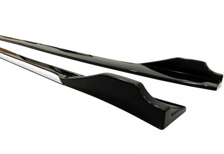 Set 2 Prelungiri praguri tuning 210 cm, negru lucios cu buza alba