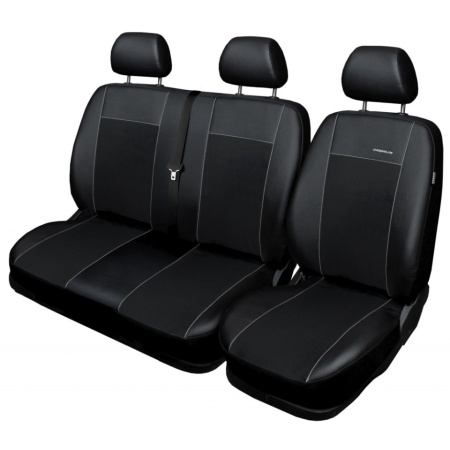 Set huse scaune auto, dedicate OPEL Vivaro 2014->, 2+1 fata, piele ecologica neagra cu imitatie de alcantara negru