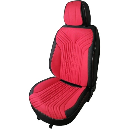 Set huse scaune auto universale Deluxetuning, material textil, negru cu rosu, fata-spate, bancheta fractionata