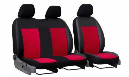 Set huse scaune auto, universale, fata 2+1, material jacquard, negru cu rosu