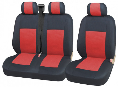 Set huse scaune auto, universale, fata 2+1, material textil, negru cu rosu