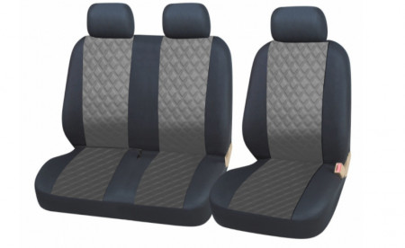 Set huse scaune auto, universale, fata 2+1, Piele ecologica negru cu gri