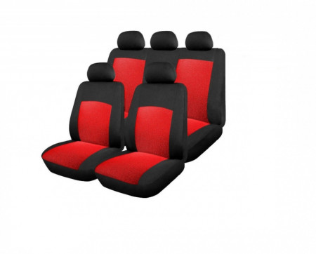 Set huse scaune auto, universale, fata-spate, jacquard, negru cu rosu