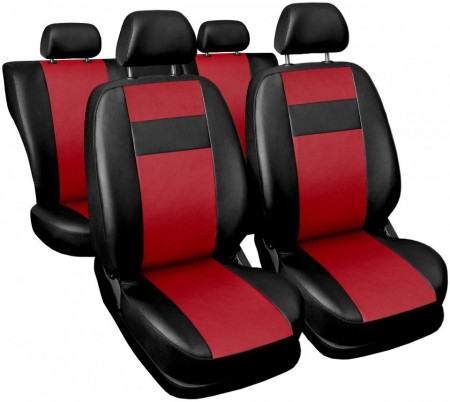 Set huse scaune auto, universale, fata-spate, piele ecologica, negru cu rosu