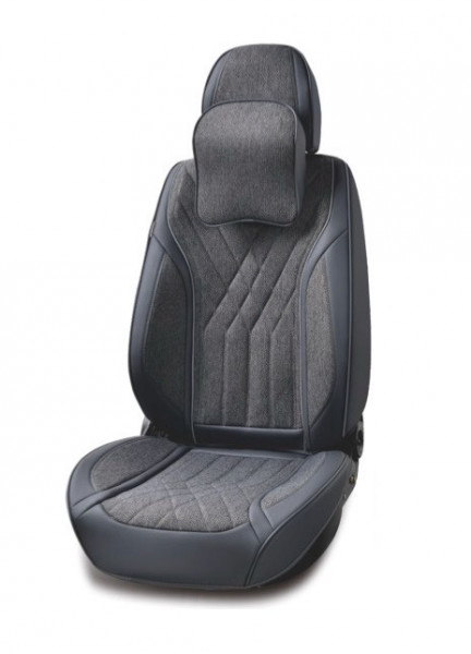 Set huse scaune auto universale, piele ecologica gri cu material textil gri, fata-spate