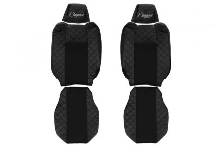 Set huse scaune camion compatibil cu RENAULT T 2014->, Negru, piele ecologica cu velur, tetiere reglabile