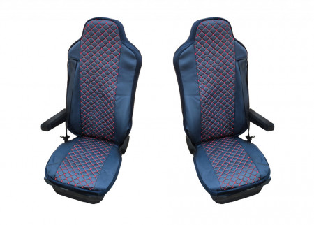 Set huse scaune camion compatibile cu DAF XF105 2005-2012, piele ecologica negru cu cusatura rosie