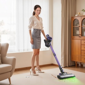 Aspirator fara fir, aspirare puternica de 25KPA, aspirator reincarcabil anti-incurcare cu recipient de praf, aspirator de mana usor cu autonomie de 35 de minute pentru casa, covoare, par de animale, podele dure - Img 9