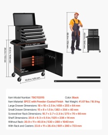 Carucior pentru scule, organizator dulap scule cu 5 sertare, cutie scula metalica detasabila in partea superioara, bara blocare, raft scule atelier garaj - Img 7