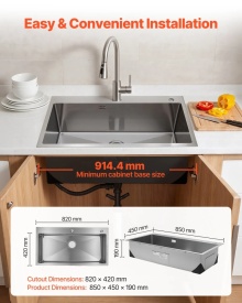Chiuveta de bucatarie de 85 cm cu o singura cuva, lavoar incorporat in otel inoxidabil cu accesorii, chiuveta de spalat vase pentru rulote, bucatarie, spalatorie, bar - Img 7