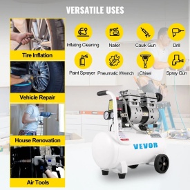 Compresor de aer 25L, portabil, 1 CP, fara ulei, rezervor de otel 750 W, compresor de aer 115 PSI, compresor ultra silentios pentru reparatii la domiciliu, umflarea anvelopelor - Img 6
