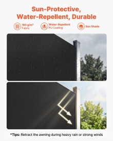Copertina laterala retractabila, paravan lateral retractabil pentru terasa 180x300 cm cu tesstură din poliester 180 g/m², paravan de soare impermeabil, separator de camera pentru gradina, balcon, piscine, terasa, negru - Img 2