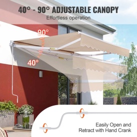 Copertina retractabila manuala, 400x240 cm, pentru terasa exterioara, parasolar retractabil, adapost pentru usa si fereastra din poliester rezistent la apa, cu maner manivela pentru curte, balcon - Img 3