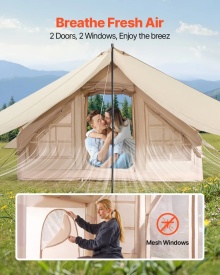 Cort gonflabil pentru camping, Glamping 300D Oxford, usor de instalat pentru 3-5 persoane cu pompa manuala, cort pentru 4 sezoane cu baldachin, 2 usi si 2 ferestre din plasa - Img 5