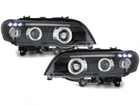 Faruri compatibil cu BMW X5 E53 1999-2003 Angel Eyes Fundal Negru - Img 1