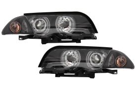 Faruri compatibile cu BMW E46 Limousine Touring 1998-2001 Angel Eyes Fundal Negru - Img 1