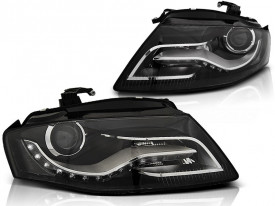 Faruri LED DRL compatibil cu Audi A4 B8 8K 2008-2011 cu Lumini de zi Integrate Negru - Img 3