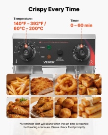 Friteuza electrica comerciala, capacitate ulei 6,8 L, friteuza de blat din otel inoxidabil de 2500 W cu cos si capac, control al temperaturii, supapa de scurgere a uleiului pentru restaurant si nu numai - Img 5