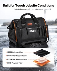 Geanta de scule, 410 mm, organizator de scule portabil cu 33 de buzunare, cu baza rezistentă la apa, fermoar mare, curea de umar reglabila - Img 2