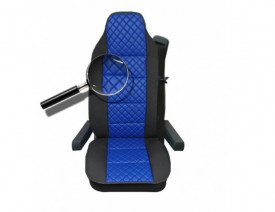 Husa scaun compatibila camion IVECO STRALIS 2002->, textil negru cu piele ecologica albastra - Img 2